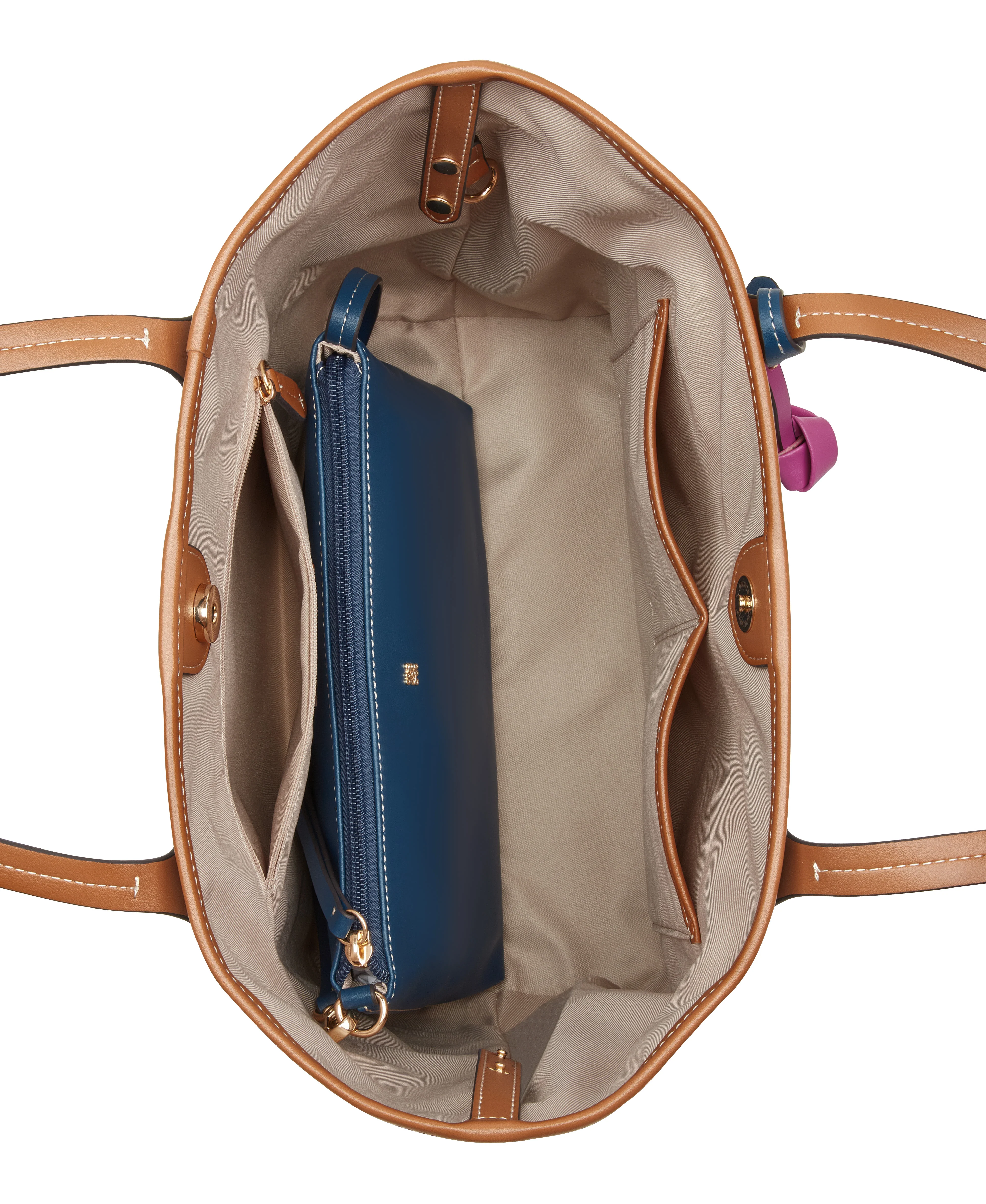 NINE WEST HANDBAGS TALLEY 2 IN 1 TOTE CHAMBRAY LOGO/BRANDY - Image 4