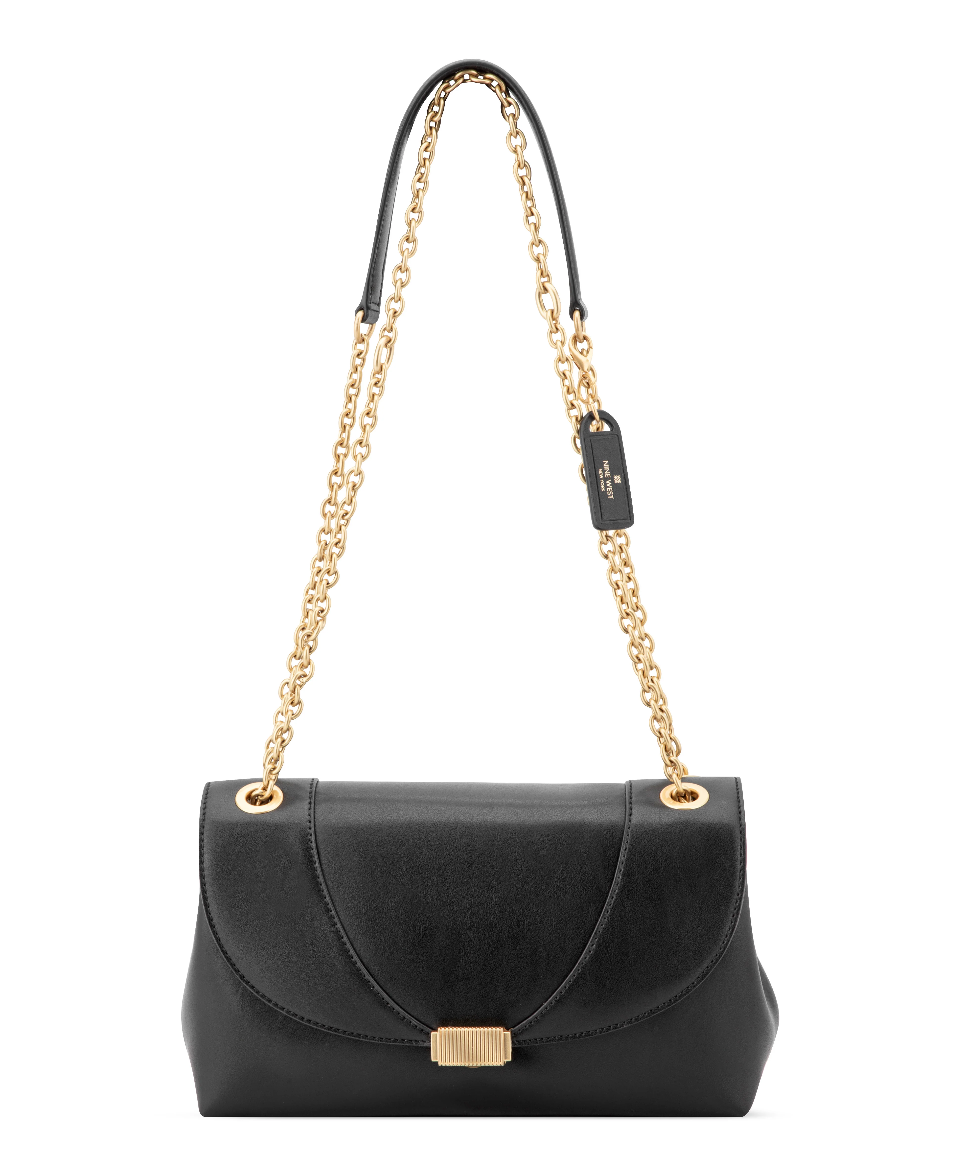 NINE WEST HANDBAGS ARPANA LEATHER CONVERTIBLE XBODY FLAP BLACK