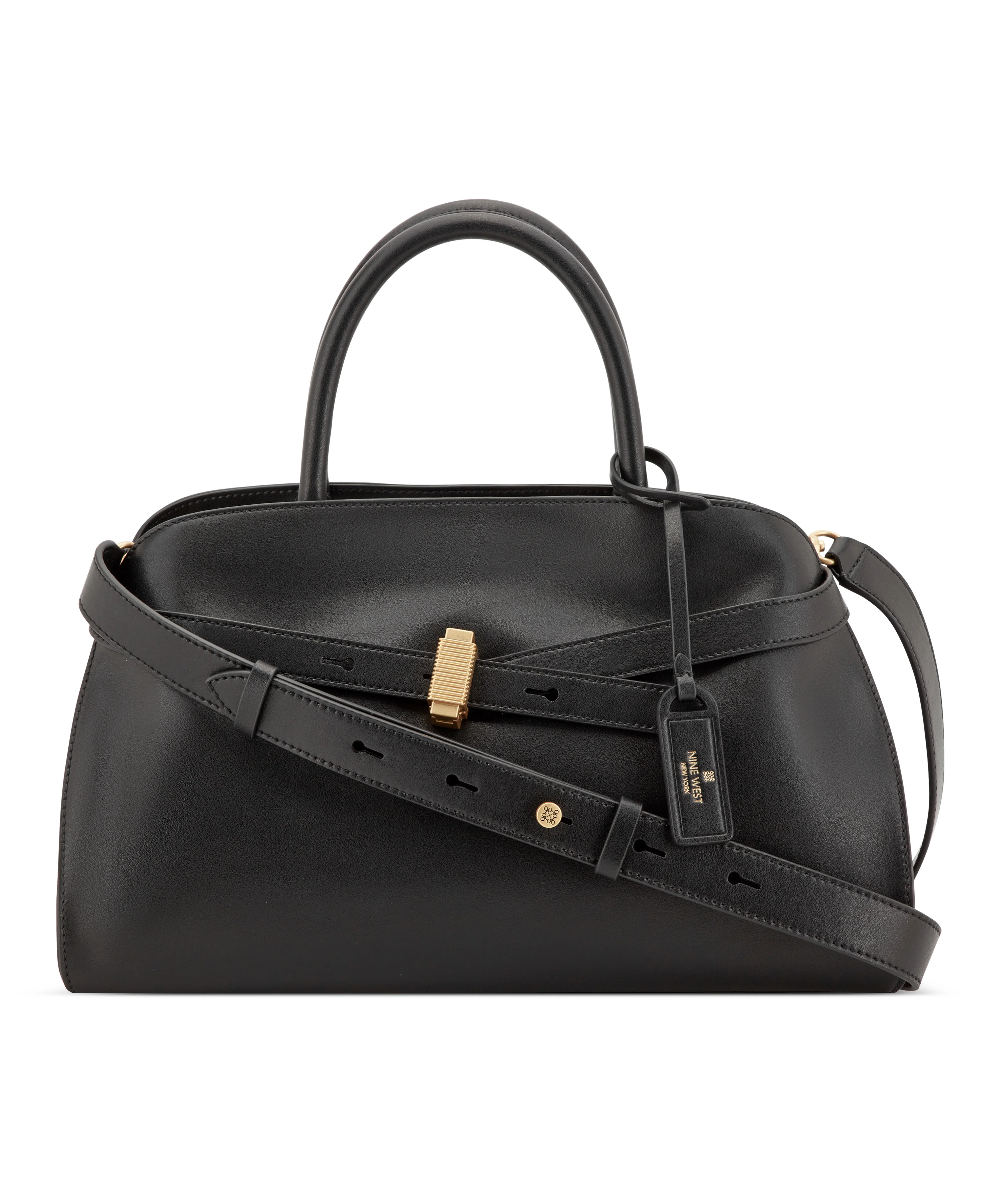 NINE WEST HANDBAGS ARPANA LEATHER SATCHEL BLACK