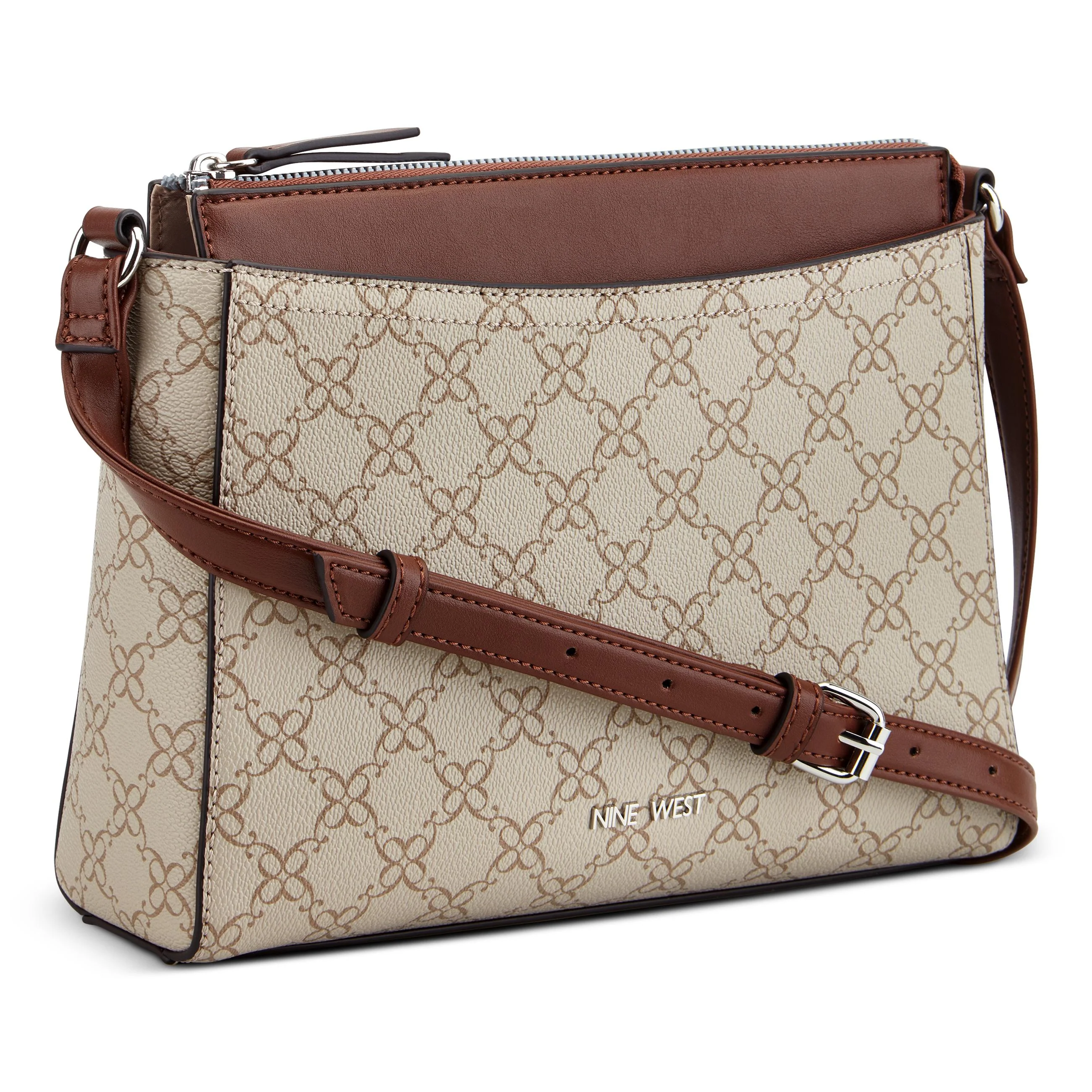 Nine West Handbags BOWIE MINI TOP ZIP CROSSBODY MUSHROOM LOGO/ MAHOGANY - Image 3