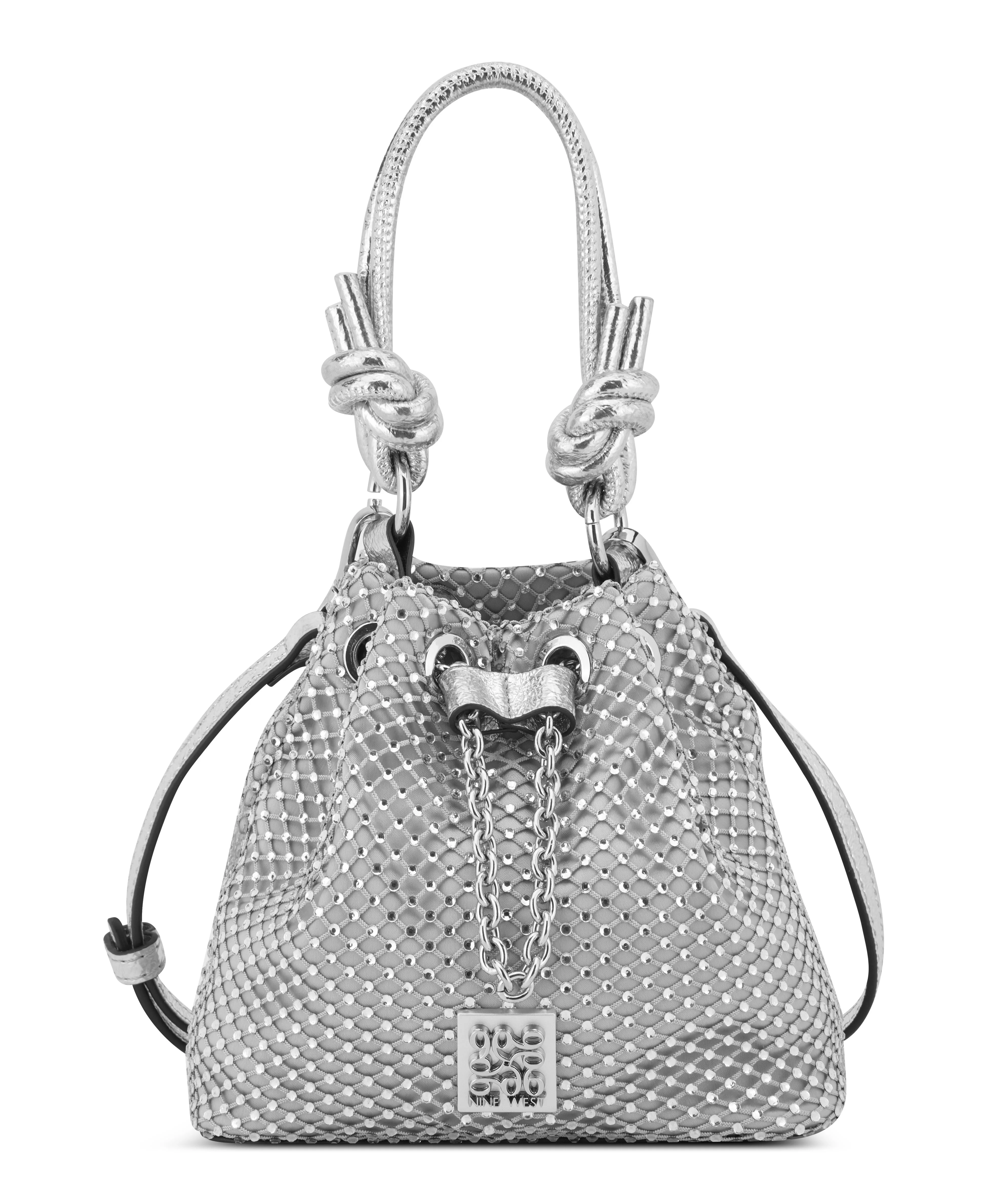 NINE WEST HANDBAGS WRENNA DRAWSTRING BUCKET SILVER